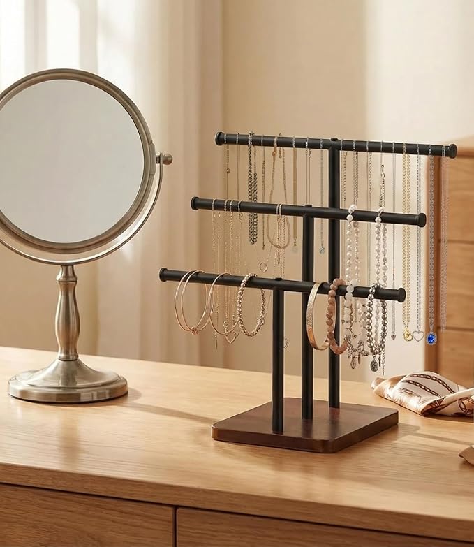 3 Tier Jewelry Holder Organizer, Bracelet Holder Display, Detachable T Bar Wood Jewelry Organizer, Jewelry Display Stand, Necklace Bracelet Holder for Earring, Watches, Rings, 2025 New - Brown
