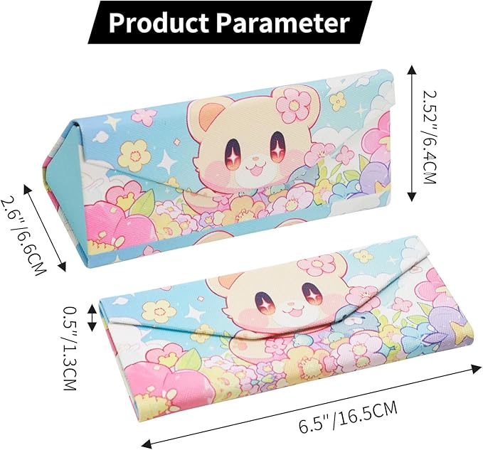 Foldable Glasses Case, Magnetic PU Leahter Sunglasses Case, Cute Hard Shell Folding Eyeglass Cases for Women Kids