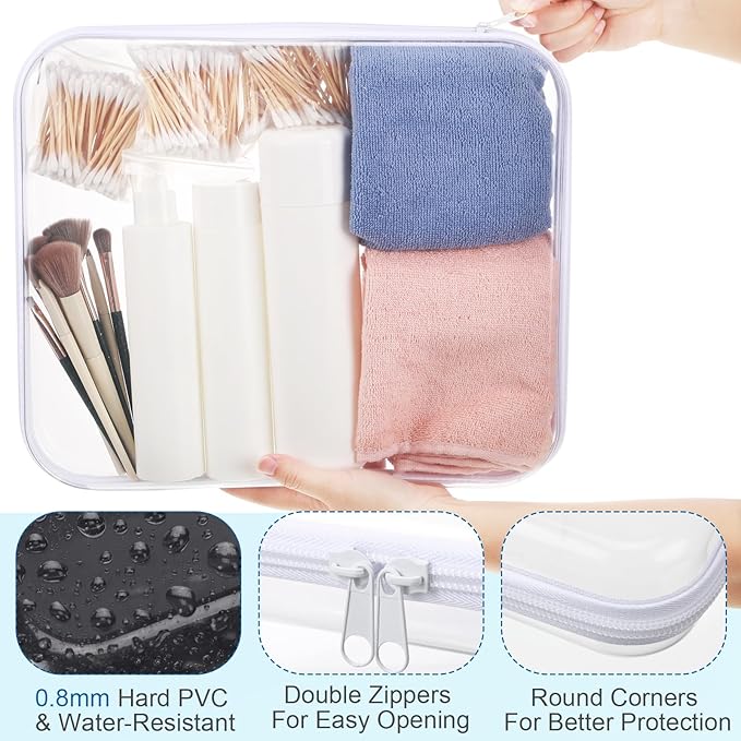 Sanwuta 6 Pcs Clear Hard Zipper Case Hard Plastic Zipper Pouches Transparent Makeup Bag Pencil Pouches for Travel Snacks Christmas Trinket Storage Organizer Box(White,13.78 x 11.81 x 2 Inch)