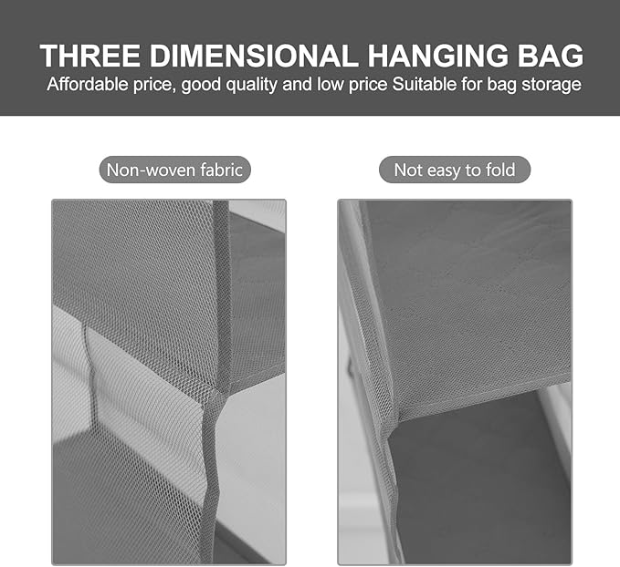 Grey Hanging Storage Organizer Bag Dustproof Mesh Compartments for Closet Wardrobe Bedroom Living Practical Hanging Storage Bag for Handbags Shoes Sweaters and Household Items