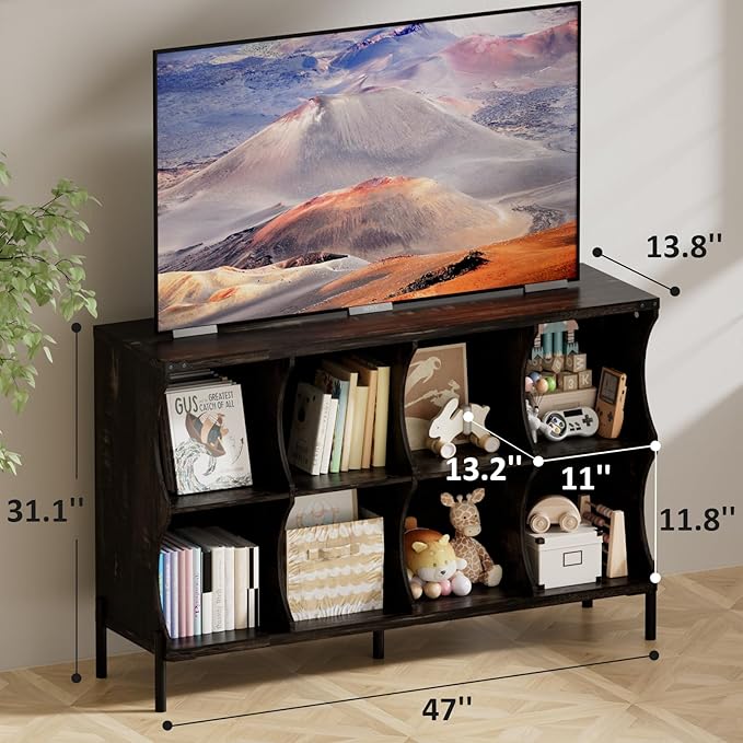 8 Cube Storage Shelf Organizer, Low Book Shelf Bookcase Entryway Table, Wood Closet Storage Display Cabinet TV Stand for Living Room, Office,Bedroom, Dorm, Dark Brown with Dark Brown Top