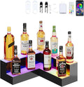 Dethan 2 Tier 20 Inch Liquor Bottle Display Shelf - L-Shape Corner Wine Racks with Multi-Color App & Remote Control, Adjustable Brightness & Sound Modes, Acrylic Bar Shelves for Displays