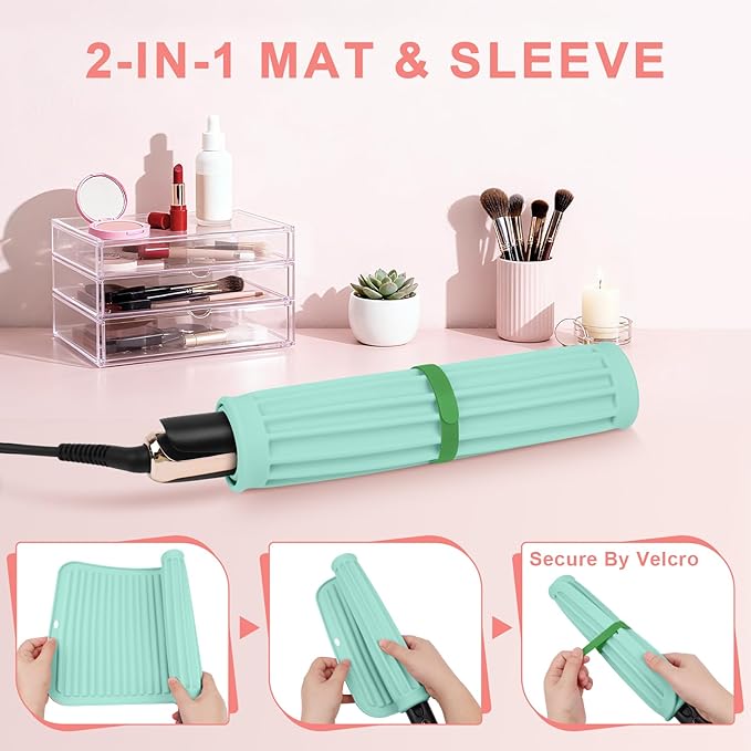 AMIJEAL Oversize Silicone Heat Resistant Mat for Hair Tools, Curling Iron Flat Iron Hair Straightener Holder Mat, Portable Hot Tools Sleeve Pad for Travel Vanity Salon(14.2" x 11.0")