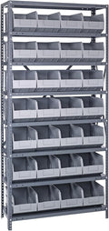 QUANTUM STORAGE SYSTEMS 1875-463GY Solid Heavy Duty 8 Shelves 28 Stackable Shelf Bins Gray Bins 75" H x 36" W x 18" D