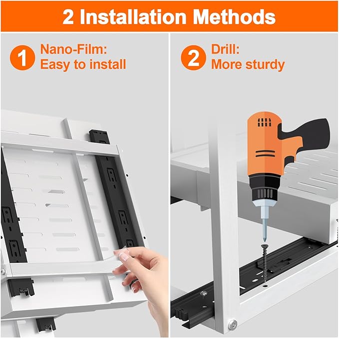 Golener 2-Tier Expandable Pull Out Cabinet Organizer - Slide Out Drawers for Kitchen Cabinets, Bathroom Organizers and Storage, Under Sink Organizer for Kitchen Storage Organization, White Metal Frame