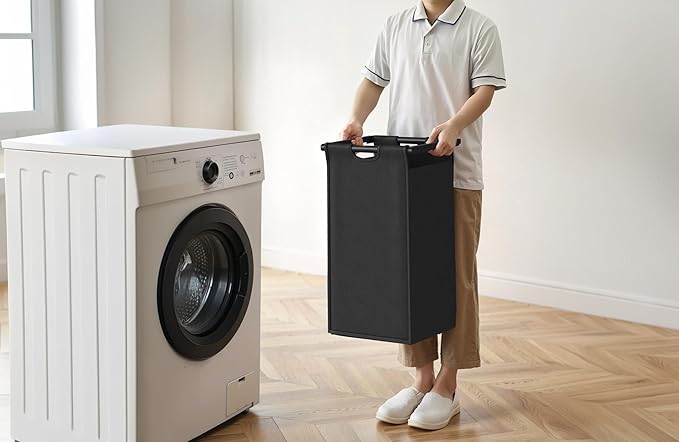 Laundry Hamper with Shelf, Laundry Basket 4 Section, Laundry Sorter with Pull-Out Removable Large Bags and Movable Wheels, Metal Frame, 4 x 15.87 Gallons (60L), Rustic Brown + Blck PF07XLY