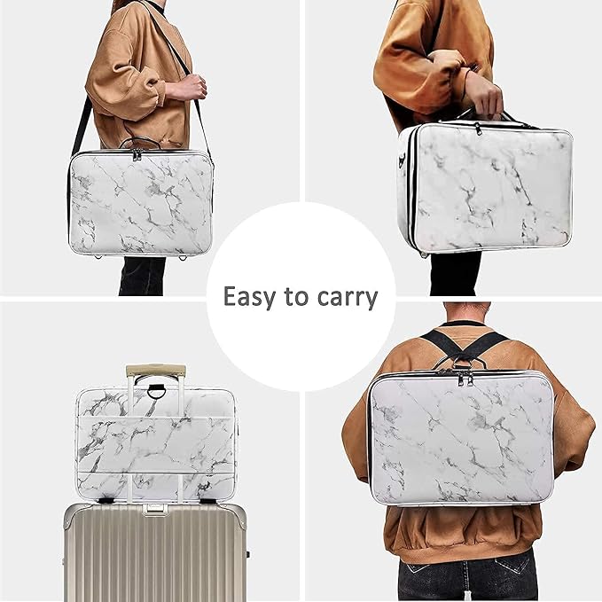 JOURMON Travel Makeup Train Case,Large Capacity Cosmetic Bags for Women,Portable Makeup Bag Organizer with Adjustable Dividers & Shoulder Strap(Marble White, Large)