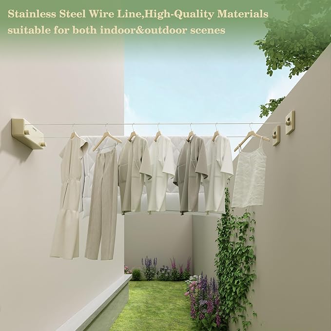 Danpro Retractable Clothesline, 2x13.8ft Designer Drying Line for Luxury Bedroom/Closet, Seamless Blending with Modern Interiors(Gold)