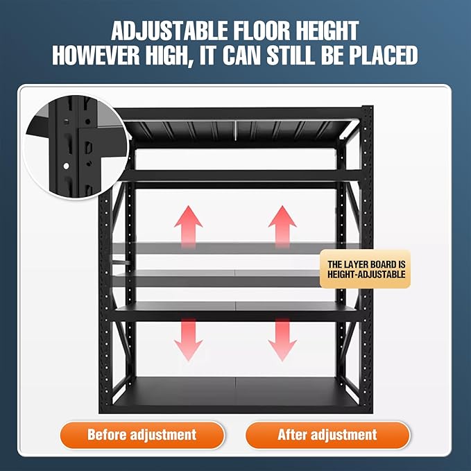 5000lbs78.74,Storage Shelves Garage Metal Shelving Heavy Duty Garage Shelves Adjustable Storage Shelves for Industrial, Factory(Black, W78.74*D23.62*H78.74)