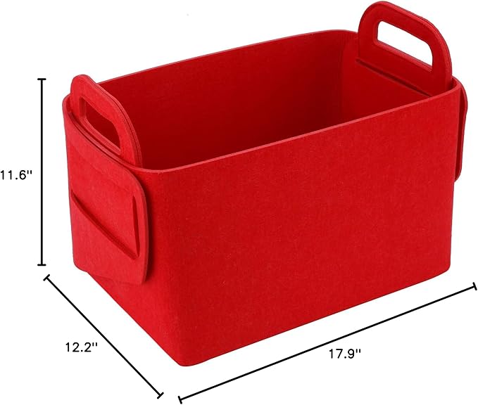 Minoisome Storage Basket Felt Storage Bin Collapsible& Convenient Box Organizer with Carry Handles for Office Bedroom Closet Babies Nursery Toys Laundry (Red, 17.9inch（L）×12.2inch（W）×11.6inch（H）)