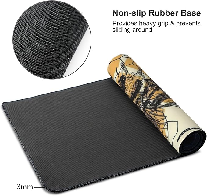 Bee and Honeycomb Large Mouse Pad, Vintage Aesthetic Gaming Desk Mat, XXL Keyboard Desk Pad Mat for Desktop, 35.4"x15.7" Non-Slip Base Big Mousepad with Stitched Edges