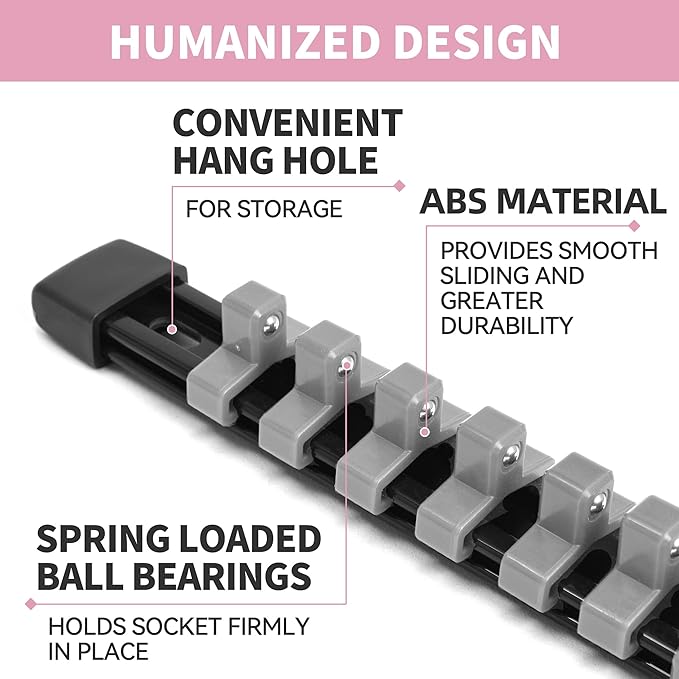 Socket Organizer Drive ABS Tools - Grey Socket Holder, Premium Quality 9 Pieces Socket Holders Kit 1/4-Inch x 48 Clips, 3/8-Inch x 45 Clips, 1/2-Inch x 36 Clips（9PC,Grey)