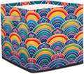 TropicalLife 13x13x13 Inch Large Fabric Storage Cube Vintage Rainbow Flowers Foldable Storage Bin with Handles Organizer Boxes Cube Basket for Shelves Organizing Closet