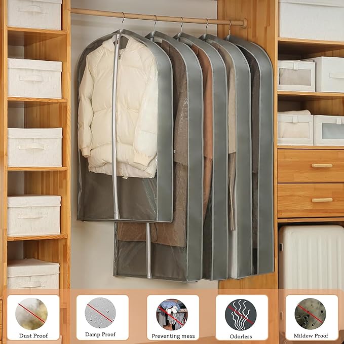 3 Pcs Garment Bags, 40" & 50" PEVA Moth-Proof Breathable Dust Cover, Hanging Clothes Covers with Bedroom, Suits, Padded Clothes, Shirts Prevent Dust