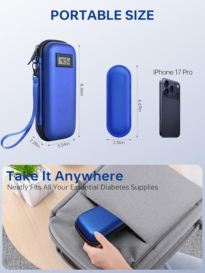 Insulin Cooler Travel Case: TSA Approved Medication Diabetic Cooler for Travel with Temperature Display, Diabetes Travel Case for Insulin Pens with 2 Ice Pack for Daily Use & Trip
