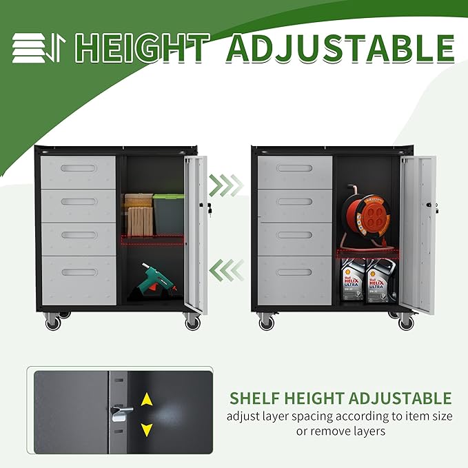 Tool Storage Cabinet, Rolling Tool Cabinet with 3 Drawers, Metal Storage Cabinet for Garage, Tool Room, Assembly Required(Black and Gray)