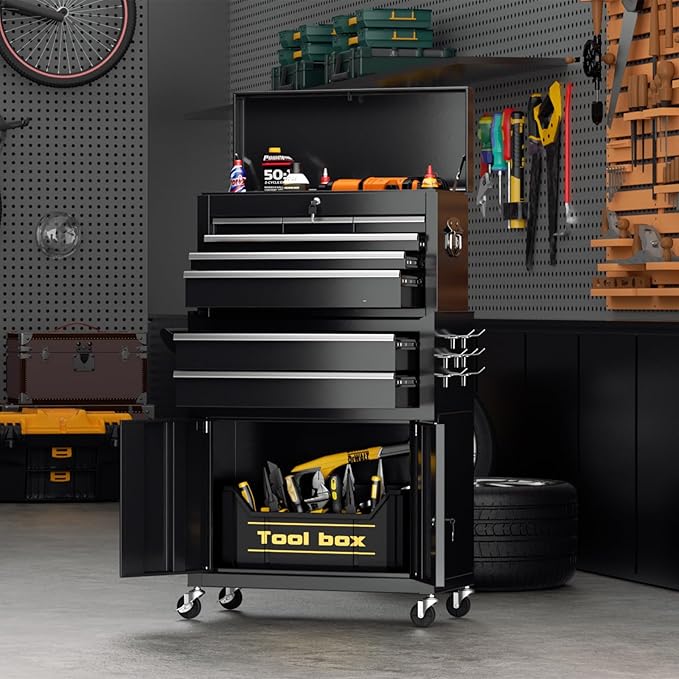 8-Drawer Rolling Tool Chest with Lock, Detachable Tool Cabinet Cart with Wheels, High-Capacity Mechanic Tool Organizer for Garage Workshop Warehouse Storage