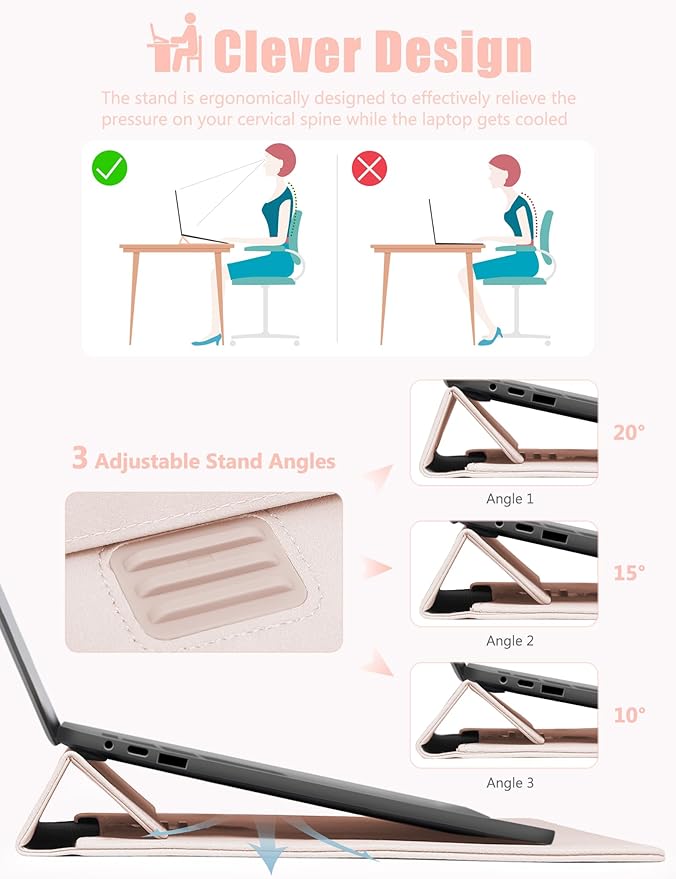 HYZUO 13.3-14 Inch Laptop Sleeve Case Bag with Adjustable Stand for MacBook Pro 14 M5/M4/M3/M2/M1 Pro/Max 2026-2021, MacBook Air/Pro 13.3, 13.8-13.5 Surface Laptop, with Pouch, Apricot