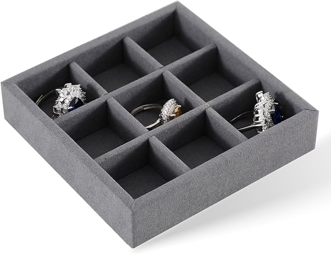 Dark Blue Jewelry Display Tray Ring Necklace Earring Bangle Organizer Multifunctional Storage Case for Jewelry Showcase (Small 9 Grids Tray)