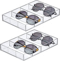 Amazing Abby - Soleil - 2-Pack Acrylic 4-Compartment Sunglass Organizer, Plastic Eyeglass Display Case, Transparent Jewelry Storage Tray, Clear Beauty Supply Holder, Great for Bedroom and Bathroom