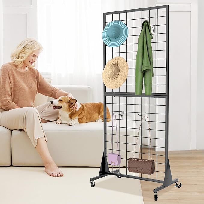 2-Pack 2'x5.5' Ft Gridwall Panel Display Stands 2'x5.5' Ft, Heavy Duty Floor Standing Retail Display Rack with Triangle Base for Retail Art Show