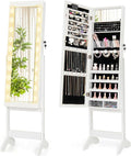 Giantex Standing Jewelry Armoire with Lighted Full Length Mirror, Lockable Jewelry Cabinet Organizer with 20 LED Lights, Adjustable Tilt, Large Storage for Earrings, Rings, Necklaces, White