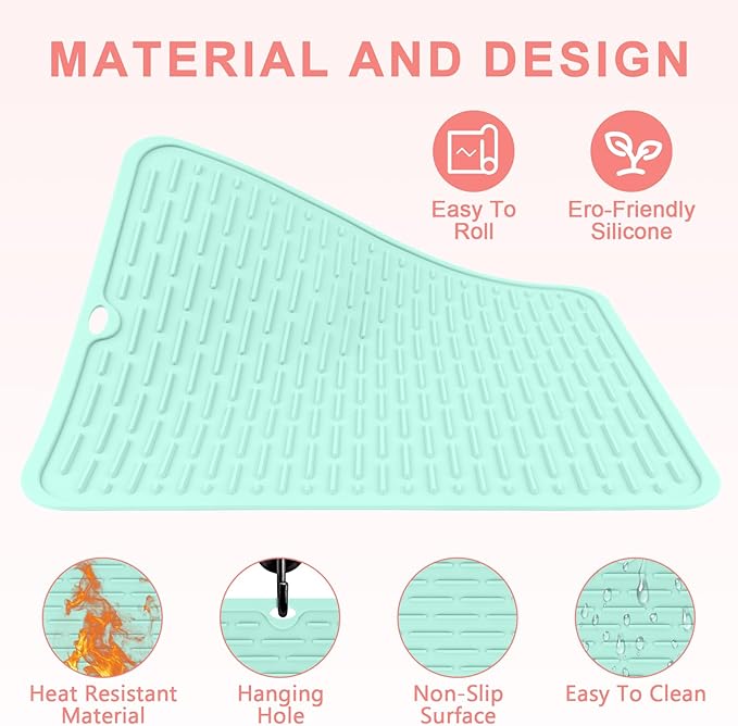 Oversize Silicone Heat Resistant Mat for Curling Irons, Flat Irons, Hair Straighteners and Hot Hair Styling Tools, Portable Hot Tools Sleeve Pad for Travel Vanity Salon(14.2" x 11.0")