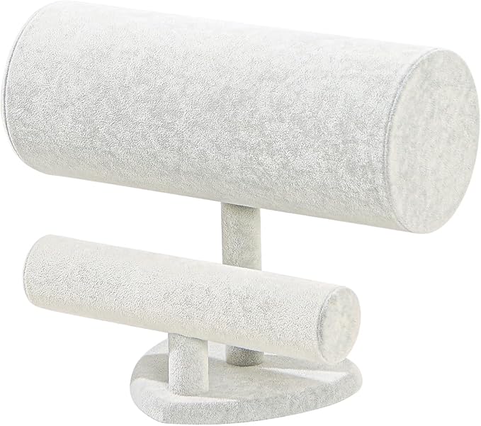 Coward Multi-use Headband Holder Stand, Scrunchie Hairband Organize Rack, Two Layer Bracelet Jewelry Display Holder Stand for Women Girls (Gray Beige velvet)
