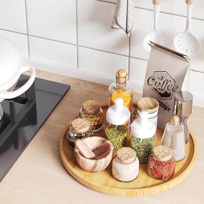 Lazy Susan Organizer for Kitchen,Bamboo Turntable for Cabinet,Pantry,Vanity,Large（Natural）