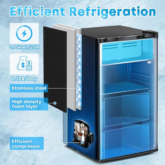 Compact Refrigerator 3.2 Cu.Ft Mini Fridge with Freezer, 7-Temperature Settings Single Door Compact Refrigerator, Adjustable Thermostat & Removable Shelves for Dorm Apartment (1 Door)