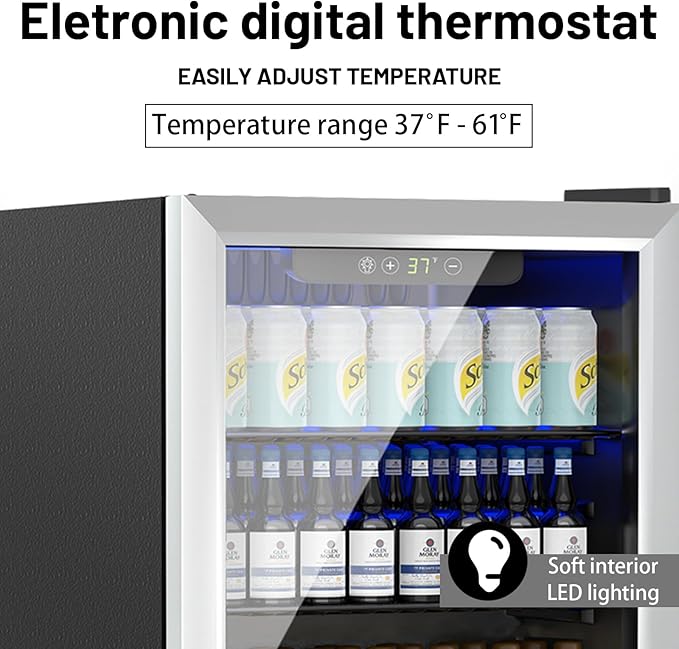 70 Can Mini Fridge - 1.7 Cu.Ft Beverage Refrigerator with Reversible Glass Door for Soda Wine Beer, Adjustable Temperature Control for Home Office Bar, Silvery(40-61 ℉)