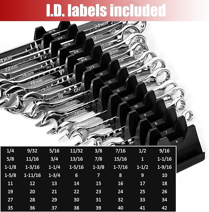 12 PCS Magnetic Modular Wrench Organizer Wrench Holder - Wrenchs Tool Organizers for Tool Drawer Storage, Wrenchs Rack with Metric SAE Labels, Tool Storage Set Holder Festival for Mechanics