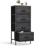 Sweetcrispy Nightstand Small Bedroom Dresser with 4 Fabric Drawers,Bed Side Furniture End Table,Wooden Top Cabinet Night Stand Dresser for Closet,Entryway,Dorm,Black Wood Grain