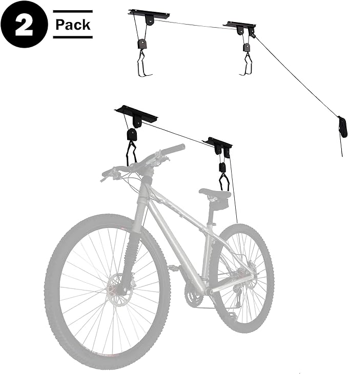 Bike Hanger - Overhead Hoist Pulley System with 100lb Capacity for Bicycles or Ladders - Secure Garage Ceiling Storage by Rad Sportz