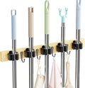 Mop and Broom Holder Wall Mount - Bamboo Broom Mop Hanger - Wall Mounted Garden Tool Rack Organizer for Closet Garage Laundry Room Kitchen Decor With 5 Slots & 4 Hooks