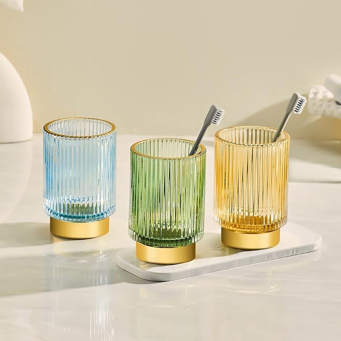 Makeup Brush Holder Organizer,Toothbrush Holders,Desk Pen Pencil Holder,Multifunctional Vintage Glass Brush Cup（L/Blue/A3-8-US）