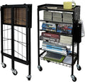Lumizone Foldable Book Cart 6-Tier Large Capacity Bookshelf Single Sided V-Shaped Sloped Shelves With brake Wheels With PegBoard Slim Rolling Utility Cart Storage Rack, Home Shelves and Office (Black)