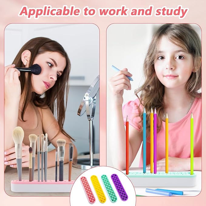 4 Pcs Silicone Makeup Brush Holder Stand Multipurpose Cosmetic Travel Storage Box Painting Pen Brush Organizer Desktop Makeup Brush Drying Rack for Brush, Eyeliner Pencil Art (Multicolored)