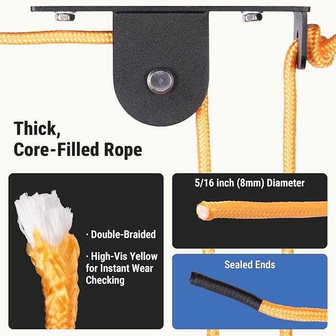 Kayak Hoist for Garage Ceiling with Metal Pulley System Holds 150 lbs, 5.5" Low-Profile Canoe Storage Lift, Parallel or Perpendicular Mounted