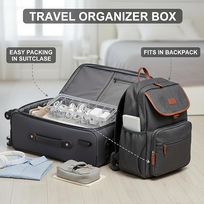Tatuo 2 Pcs Cable Organizer Box with Wire Ties, Plastic Cord Storage Box with Lid, Electronics Organizer for Home Office Desk Organizers and Accessories (Clear)