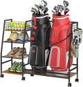 Golf Bag Storage Rack for Garage with Wheels, Organizer for Golf Bag and Equipment Accessories, Golf Organizer Stand Ideal for Home, Garage, Club, Shed, Basement - Sturdy and Durable (Black)