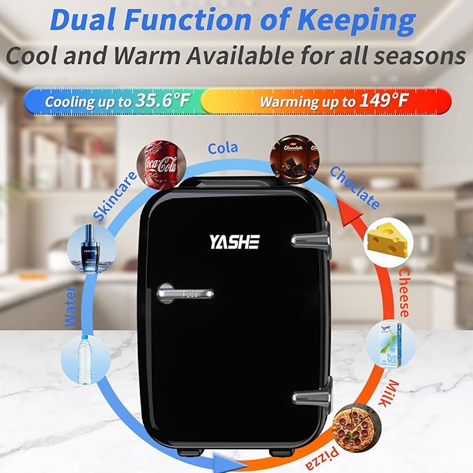 Mini Fridge, 4 Liter/6 Cans Small Refrigerator for Skincare, 110V AC/ 12V DC Thermoelectric Cooler and Warmer for Bedroom, Office, Dorm, Car, Black
