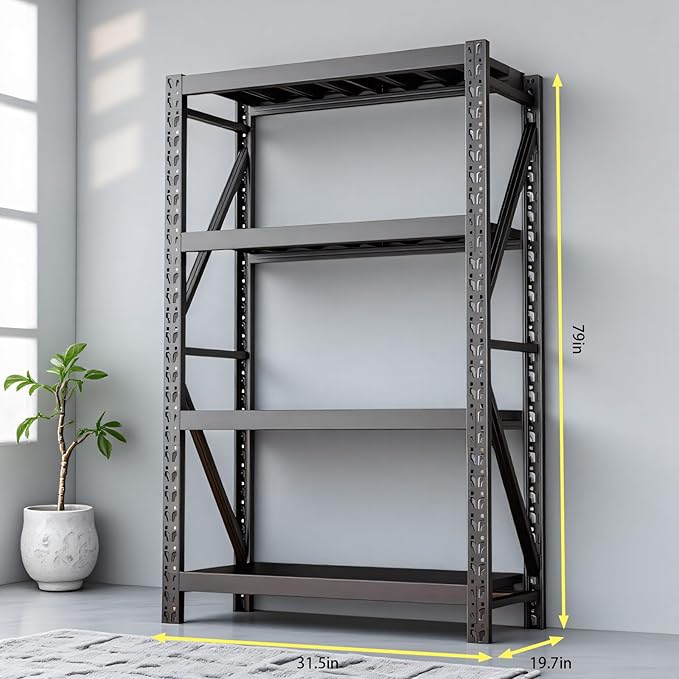 torage Shelves,Garage Shelving Heavy Duty Metal Adjustable Garage Shelves, Shelving Units Industrial Shelving for Warehouse(Black, W31.5*D19.7*H79)