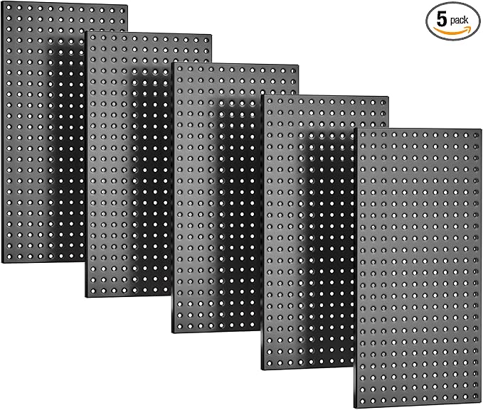 EVERHANGER Metal Pegboard Panels 24" x 12", Heavy Duty Steel Peg Boards for Garage, Pegboard Wall Organizer for Tool Storage and Organization, Black, 5 Pack