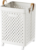 UAK Laundry Basket with Wheels, Collapsible Plastic Laundry Hamper with Handle, Foldable Laundry Basket Organizer for Laundry and Bathroom (Snow White, XXXL)