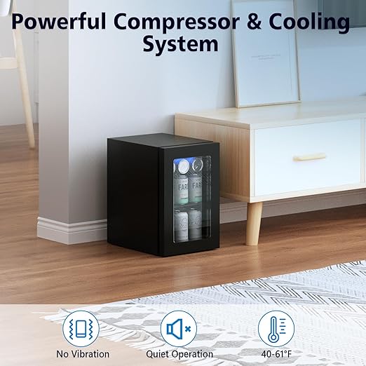 COWSAR Commercial Beverage Refrigerator 24-Can Mini Fridge, Countertop Wine Cooler Small Adjustable Digital Thermostat, LED Light, Freestanding Countertop Drink Refrigerator for Home, Bar & Office