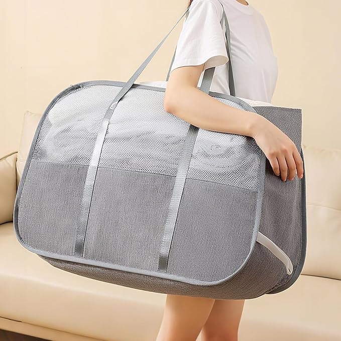 Large Collapsible Laundry Hamper, Gray Oxford Cloth 95L Capacity laundry basket with Handles, Breathable Mesh Design, Sturdy Steel Frame Clothes Hamper with Easy Carry 26.8x12.2x17.7 Inch