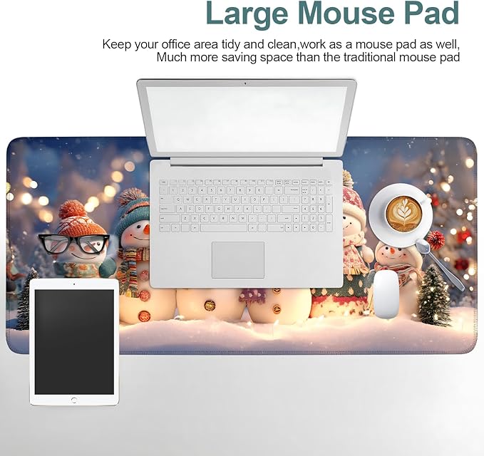 Six Snowmen Gaming Mouse Pad 35.4"x15.7"Desk Mat Anti-Slip Rubber Base & Durable Stitched Edges for Gamers Smooth Mouse Writing Surface for Desk Office/Home