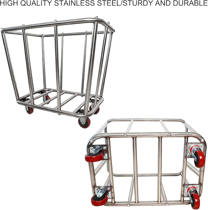 10 Bushel Laundry Cart with Wheels,Heavy Duty Industrial Rolling Commercial Home Beige Large Rolling Storage Laundry Basket, Stainless Steel Laundry Hamper Service Cart,260LBS Load