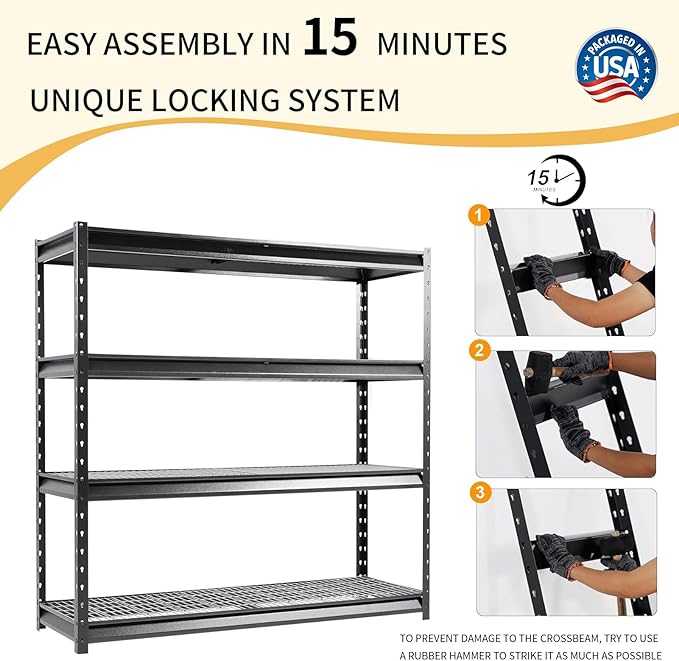 The Atlas 72" W Heavy Duty Garage Shelving Load 8000 Lbs, 4 Tier Metal Storage Shelves, Adjustable Industrial Steel Rack for Warehouse Basement Shop, 72" W x 24" D x 72" H, Black
